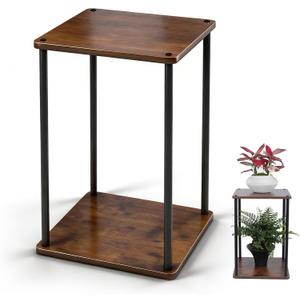 Vigordream Plant Stand Indoor Outdoor 2 Tier Metal Plant Shelf Tall Pedestal Stand Flower Pot Stands Multiple Planter Support Rack for Corner Living Room, Balcony, Garden Patio (Retro Brown, 17 INCH)