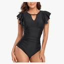 Smismivo Women's Ruffle Sleeve One Piece Swimsuit Modest Bathing Suit Full Coverage Swimwear, Size:M