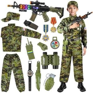 Metemot Kids Army Costume for Boys, Military Army Costume with Army Toys, Solider Boy Dress up, Halloween Costumes for Boys…3+