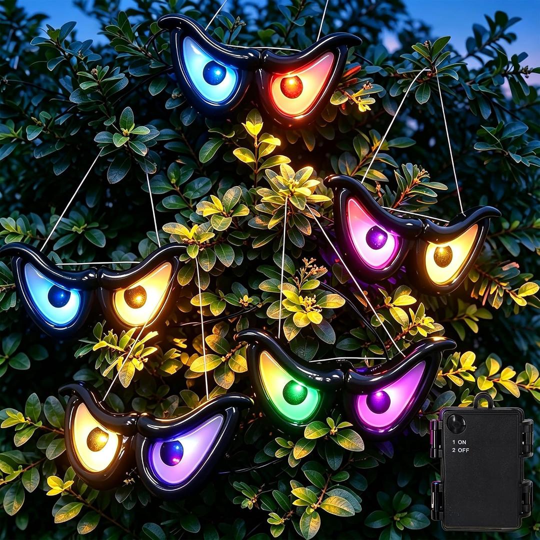 YOFIT 6.5ft Outdoor Halloween Decorations 5 Pairs Waterproof Glowing Eyes LED String Lights with Timer for Bushes, Trees, Windows, Yards & Garage Doors