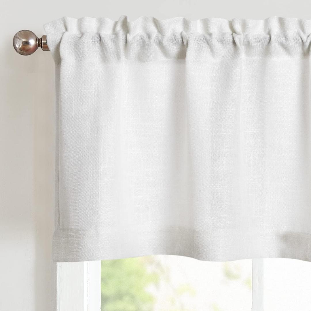 jinchan Linen Valance for Kitchen Living Room Rod Pocket Small Window Curtain Flax Linen Textured Valance Curtain Farmhouse Country Rustic Window Treatment Semi-Sheer 1 Panel 15 Inch Off White