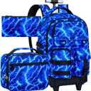 Rolling Backpack with Wheels for Boys and Kids, Blue Wheeled Bookbag 3PCS, One Size