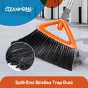 CLEANHOME Heavy Duty Outdoor Broom and Dustpan Set with Long Handle, Standing Dustpan & Split-End Bristles for Patio, Garage, Deck, Leaves Debris Cleaning