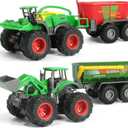 Farm Tractor Toy, Friction Powered Monster Trucks, Metal Body Front Loader with Trailer & Fodder Mixer, Diecast Tractor Toys for Kids 3-5