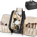 Travel Makeup Bag Women's Large Capacity Cosmetic Portable Organizer Large Opening Waterproof Storage Toiletry Bags Vertical Free-Standing Brush Holder for Easy Access Black