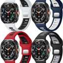 Odbeai 4Pack Sport Bands for Galaxy Watch Ultra Bands(2025/2024),Compatible with Samsung Watch Ultra Band,Soft Silicone Breathable Waterproof Two Tone Strap for Galaxy Ultra Watch Band 47mm for Men (White+Black/Blue+White/Black+Gray/Red+Black)