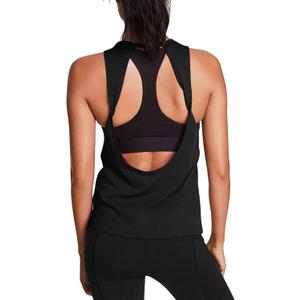 Mippo Workout Tops for Women Open Back Yoga Shirts Tank Tops Athletic Tops Gym Workout Clothes (X-Small, Black)