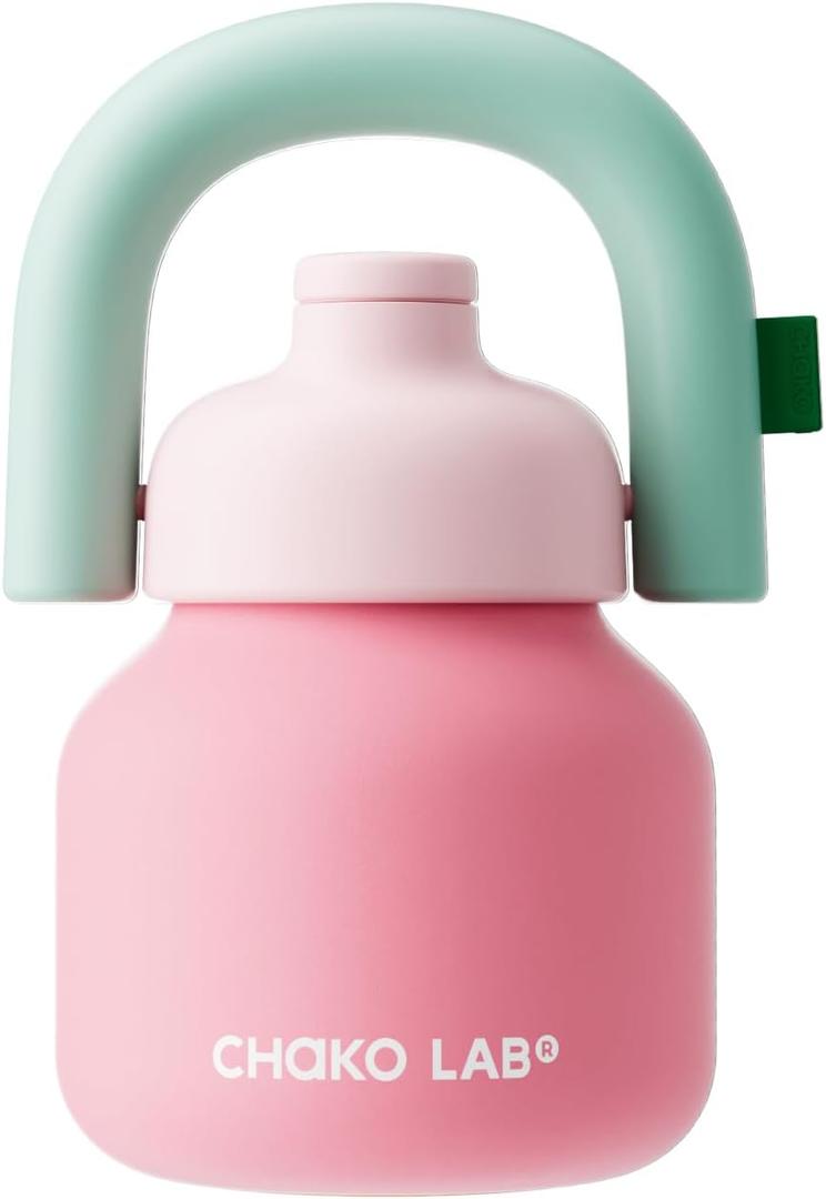 CHAKO LAB Water Bottle with Straw and Carry Handle | Wide Mouth vacuum insulated Stainless Steel Bottles | Reusable, Leakproof and BPAfree | 33oz(Pink&Red)