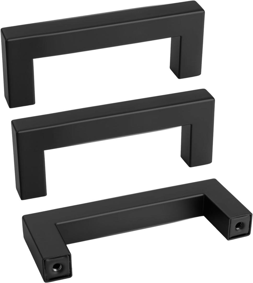 Goldenwarm 15 Pack 3 Inch Black Cabinet Handles Matte Black Drawer Pulls Stainless Steel Cabinets Hardware Square Bar Modern for Kitchen Bathroom Cupboard