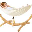 FUNLIO Wooden Hammock with Stand for Kids 3-5 Years (Height < 3.9ft/120cm), Premium Solid Wood Kids Hammock Chair Stand, Stable Structure, Wider & Longer Children Hammock, 220lbs Capacity