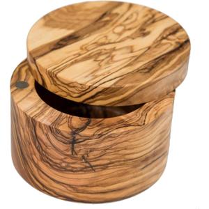 Lipper International Olive Wood Salt or Spice Box with Swivel Cover, 3 5/8" Diameter x 2 1/2" Tall
