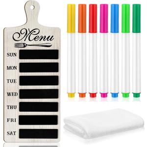 Maxdot Weekly Menu Board Kitchen 16.5 x 6.3 Inches Wood Menu Planner Board with 7 Markers and Towel Kitchen Weekly Planner Plaque Wall Signs for Dinning Room Home Decor
