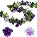 Veryhome 3PCS 23.7FT Artificial Purple Rose Flower Garland, Silk Hanging Floral Garland, Decorative Flower Vines for Room Decor Wedding Arch Flowers for Ceremony (Purple)