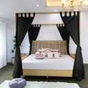 Linentalks Black Canopy Bed Curtains - 8 Panels Set with Tiebacks, Easy Open & Close Tabs, Quick Install for 4 Poster Bed or Queen Bed Frames, Romantic Touch for Bedrooms, Canopy Bed Curtains Queen