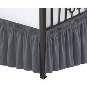 Biscaynebay Wrap Around Bed Skirts with Split Corners for King Beds 17" Drop, Dark Grey Elastic Dust Ruffles Adjustable Easy Fit Wrinkle & Fade Resistant Silky Luxurious Fabric Machine Washable