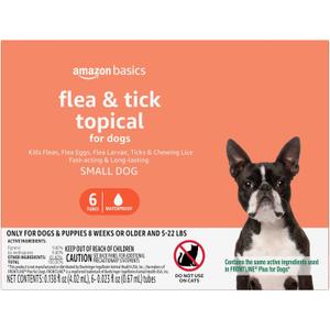 Amazon Basics Flea and Tick Topical Treatment for Small Dogs (5-22 pounds), 6 Count (Previously Solimo)