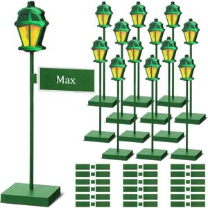 Colingmill 6 Pcs Street Sign Lamp Post Centerpiece Wooden Lamp Post with Street Party Sign Sticker for Toy Decor Friend Birthday Party Supplies Decoration(8 Inch,Green)