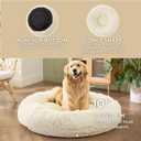 Bedsure Calming Dog Bed for Extra Large Dogs - Donut Washable Large Pet Bed, Anti-Slip Round Fluffy Plush Faux Fur Dog Bed, Fits up to 120 lbs Pets, Ivory Beige, 45 inches