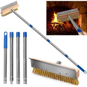 Pizza Oven Brush with Scraper and 4 Sections Detachable Long Rod and Scraper-Oven Brush for Removing Deep Burned-On Residue | Ideal for Pizza Shelf & Large Grills and Pizza Oven Accessories