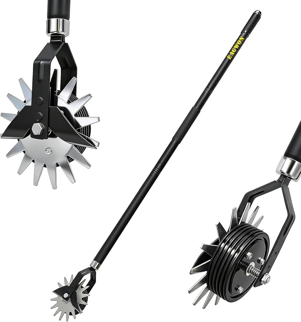 Wheel Rotary Edger Lawn Tool, 66-Inch Manual Grass Edge Trimmer with Adjustable Stainless Steel Handle, Sidewalk Driveway Edger with Cushion Grip for Garden Landscaping