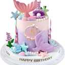 21pcs Mermaid Cake Topper - Mermaid Tail Cake Decorations with Seaweed Shells Starfish Coralal Under the Sea Cake Decorations for Birthday Party Decorations (Pink Purple)