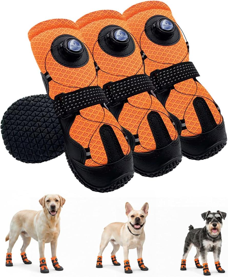 BECROWM Dog Shoes for Hot Pavement, Rotary Dial Dog Boots for Small Medium Large Dogs with Breathable Mesh & Non-Slip Soles for Hiking, Camping & Summer Walks（6）
