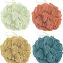 Rnoafmu Shower Loofah Bath Sponge, 60G Loofah Exfoliating Body Scrubber, 4 Color Mesh Shower Pouf Balls for Body Wash (Yellow Red Green Blue)