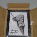 Funny Highland Cow Bathroom Wall Art,Black and White Rustic Farmhouse Wall Decor with Humorous Are You Pooping Canvas Print, Cute Animal Art for Restroom, Bathroom poster Black Wooden Frame 10x8 Inch