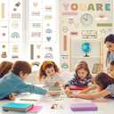 90 Pcs Boho Affirmation Station Classroom Bulletin Board Set Motivational Bulletin Board Back to School Positive Affirmations Accent Cutout Mirror Growth Mindset Decor for School Office Home