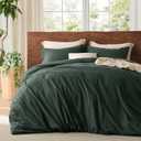 Bedsure 100% Washed Cotton Duvet Cover Queen Size - Forest Green Minimalist Cotton Duvet Cover Linen Like for All Seasons - GentleSoft Plain Simple Bedding (Forest Green, Queen, 90"x90")