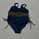 Aqua Eve Women High Waisted Bikini Twist Front Swimsuits Lace up Bikini Tops Ruched Push up 2 Piece Bathing Suits Sequin Tape Teal Medium