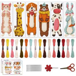 ACRNIGHEET 6PCS Cross Stitch Bookmark Kit for Beginner Cartoon Animals Stamped Cross Stitch Kits for Adults DIY Embroidery Bookmark Kits Cross stitch Kits Adult with Instructions Hand Craft Gift 11CT