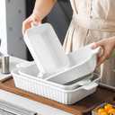 MALACASA Casserole Dishes for Oven, Porcelain Baking Dishes, Ceramic Bakeware Sets of 4, Rectangular Lasagna Pans Deep with Handles for Baking Cake Kitchen, White (9.4"/11.1"/12.2"/14.7"), Series