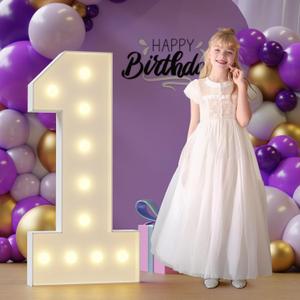 Marquee Numbers 1st-Birthday large Decorations: 4ft Light Up Numbers First Birthday Sign for Boy Girl One Year Old Anniversary Party Mosaic Decor Backdrop Big Foam Board Number 1
