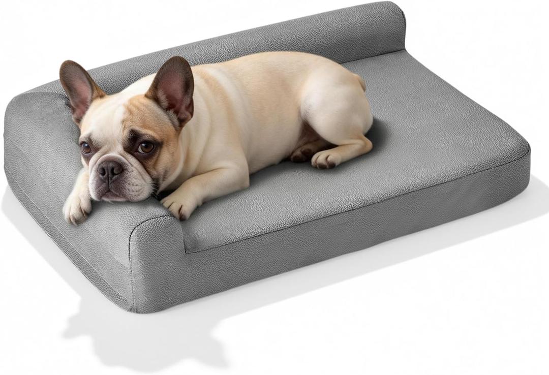 Orthopedic Dog Bed – 28"x19"x6" Small – Cooling Gel Memory Foam, Double Waterproof Cover, Non-Slip, Tech Fabric Cover (Slate)