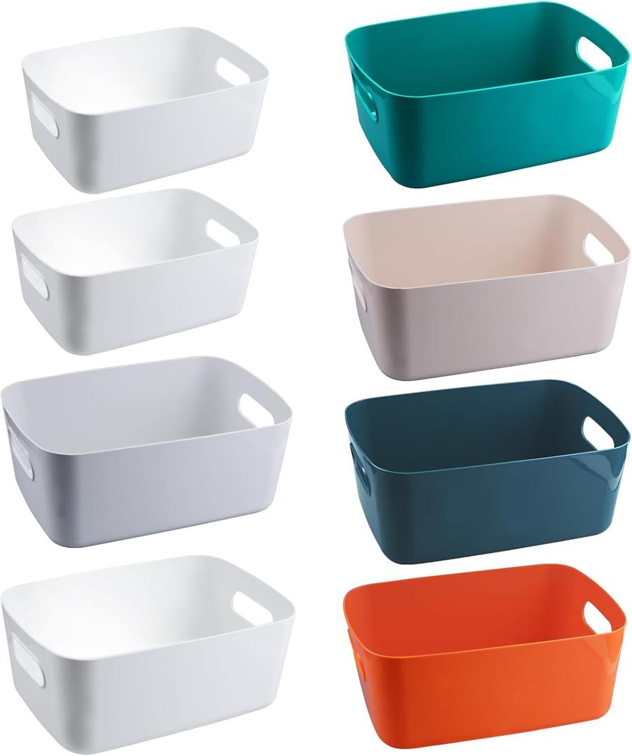 8 PCS Plastic Storage Bins and Small Storage Baskets for Cclassroom Organization, Bathroom Organization, Tub Toy Storage, Kitchen and Bedroom (6M+ 2S)