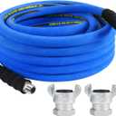 3/4 inch Air Hose 50FT Include 2 Pcs Chicago Connectors, Industrial Compressor Air Hose 100% Rubber, 300 PSI, 50F to 190F Degrees High Strength Polyester Braided Replacement Air Line Kit