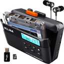 KLIM K7 Cassette Tape Player - Cassette to MP3 Converter - Portable - Built-in Microphone & Speaker - Rechargeable Battery - Earphones - 16GB SD Card - Black-Orange