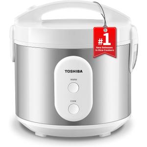TOSHIBA Rice Cooker & Steamer Simple 5.5 Cup(Uncooked) with Steaming Basket, Removable Non-Stick Inner Pot & Inner Lid, for Soups, Stews, Grains&Oatmeal, One Touch&Keep Warm Function, Silvery White