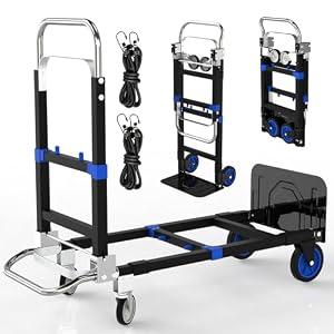 Suzhi Convertible Hand Truck Dolly Cart Heavy Duty/ with 4 Wheels, 500 Lbs Load, 2 Straps for Moving Furniture/ Appliance/ Carton/ Warehouse/ Office