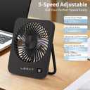 Lerat Portable Desk Fan, Small USB Rechargeable Fan with LED Display, 5-Speed Ultra-Quiet 180° Foldable Mini Fan for Summer Cruise Travel, Cooling Gifts for Women Girls Kids (Black)