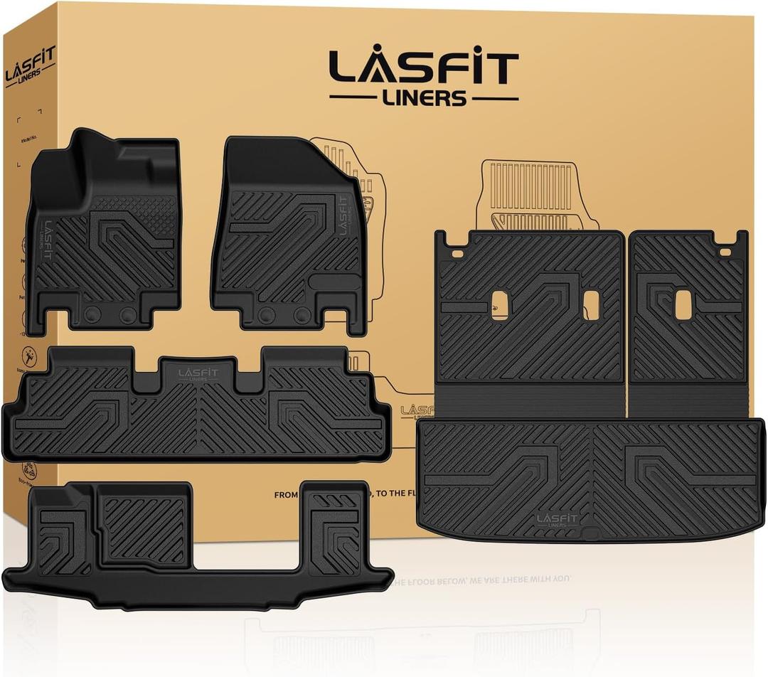 LASFIT Floor Mats & Cargo Mat for Nissan Pathfinder 7/8 Seats 2026 2025 2024 2023 2022, All Weather TPE Custom Fit Floor Liners for Pathfinder SV/SL/Platinum Car Mats & Trunk Mats Accessories, Black