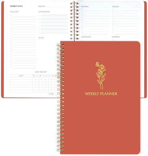 Simple Weekly Planner Undated & To Do List Notebook with Habit Tracker - 6.5x9.25" 60 Sheets Terracotta - Spiral Weekly Planner Notepad for Work and Life Tasks Journal - Minimalist Undated Planners, 3 Pack