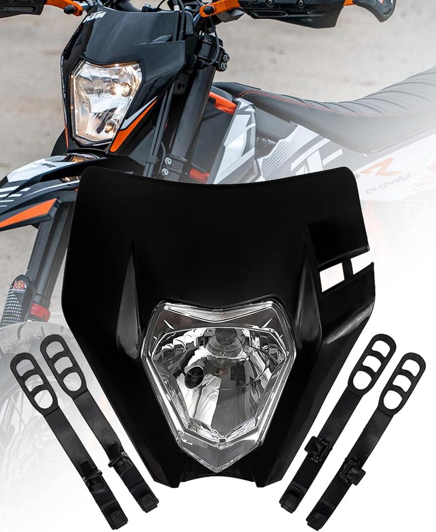 Dirt Bike Headlight Kit,Pit Bike Headlight,Universal Motorcycle Headlight,Headlamp Frontlight,Motorcycle Head Lamp Kit for Most Dirt Pit Bike (black, NormalXWLIGA)
