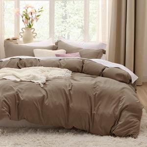 Bedsure Coffee Duvet Cover Full Size - 3 Pieces Prewashed Extra Soft Cotton-Like Polyester Bedding Set, Includes 1 Duvet Cover 80x90 Inches with Zipper Closure & 2 Pillow Shams, No Comforter, 02 - Brown (No Comforter), Full (80" X 90")
