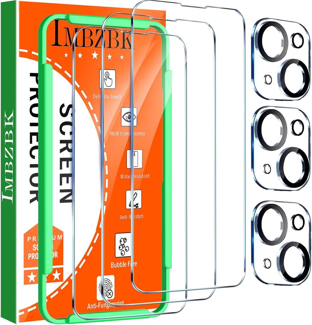 4 x IMBZBK 3 Pack Screen Protector for iPhone 14 Tempered Glass with 3 Pack Camera Lens Protector, Accessories 9H Anti Scratch for Apple 14, 2.5D Curved, Case Friendly, Transparent
