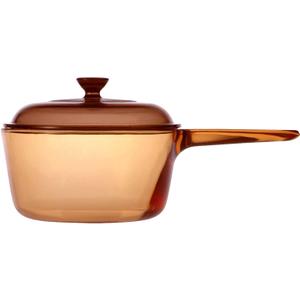 Vintage Corning Visions Visionware 1.5L Amber Sauce Pan Pot w/ Lid