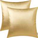 BRAWARM Faux Leather Throw Pillow Covers 18 X 18 Inches - Gold Leather Pilow Covers Pack of 2, Solid Dyed Leather Pillowcases for Couch Bed Sofa Garden Home Decorative