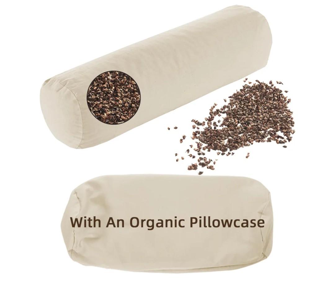 LOFE Buckwheat Pillow - Adjustable Buckwheat neck Pillow(17x6) to Provide Firm Support, Neck Roll Pillows for Side and Back Sleepers, Cylinder Bolster Pillows with Organic Pillowcase