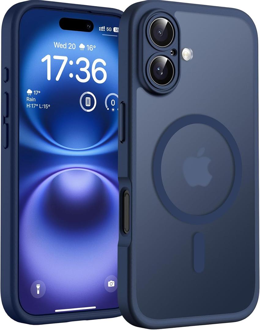 TOCOL Magnetic for 16 Blue Case, Upgraded Full Camera Protection, Compatible with Magsafe, Drop Protection, Translucent Matte Back Bumper Phone Cover 6.1Inch（Blue）
